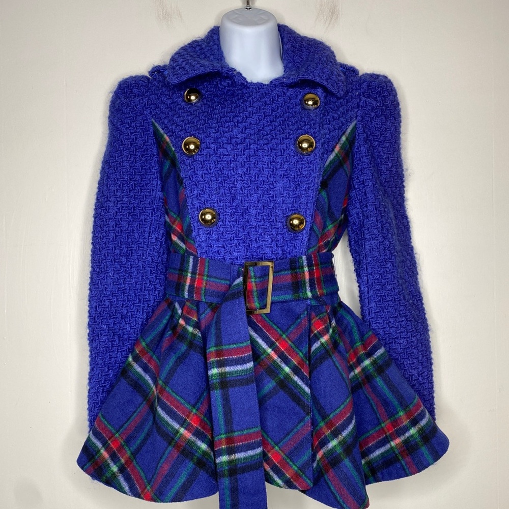 Dabuwawa Peplum Military Style Coat (Jr Size L, fits Women S) Blue Multi Textile